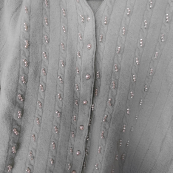 Vintage 80's Rabbit Hair And Lambswool Mint Green Pearl Button Front Cardigan - Picture 5 of 5